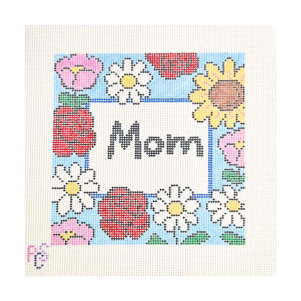 Mom floral needlepoint kit hand painted canvas 14 mesh