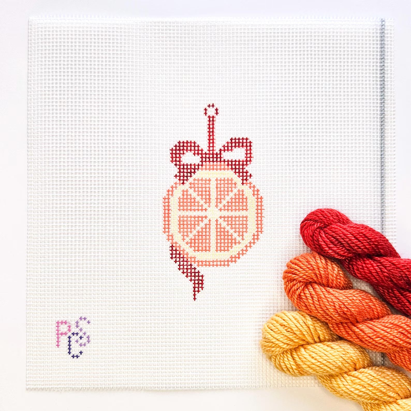 Orange Hand Painted Needlepoint Kit 14 Mesh Canvas Dinky Dyes thread kitted