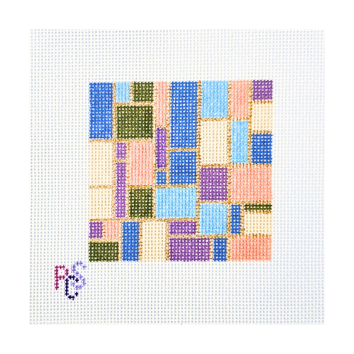 Patchwork Mosaic with Gold Lines Hand-Painted Needlepoint Canvas, 18 Count Mono Deluxe