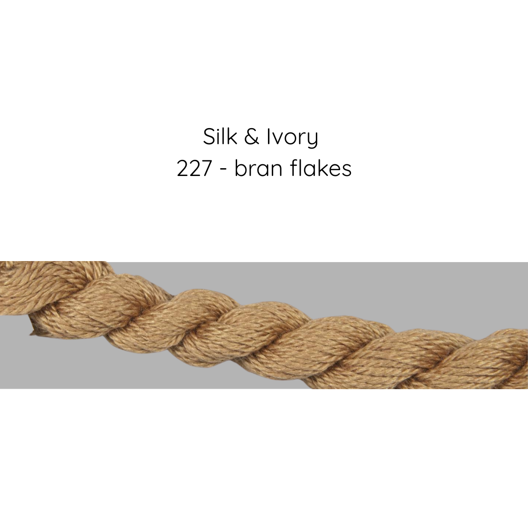 Braided rope with 'Silk & Ivory 227 - bran flakes' text on a gray background