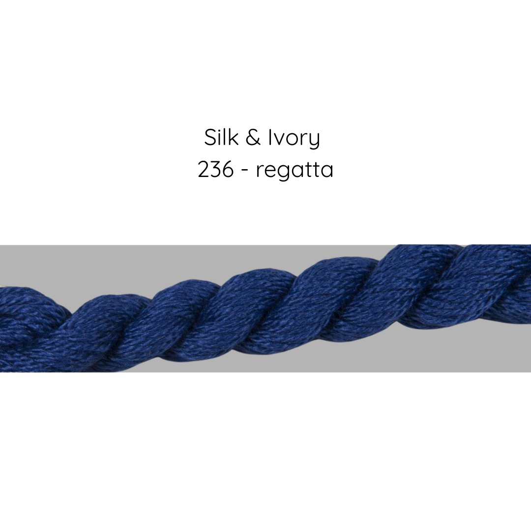 Navy blue rope labeled 'Silk & Ivory 236 - regatta' on a gray background
