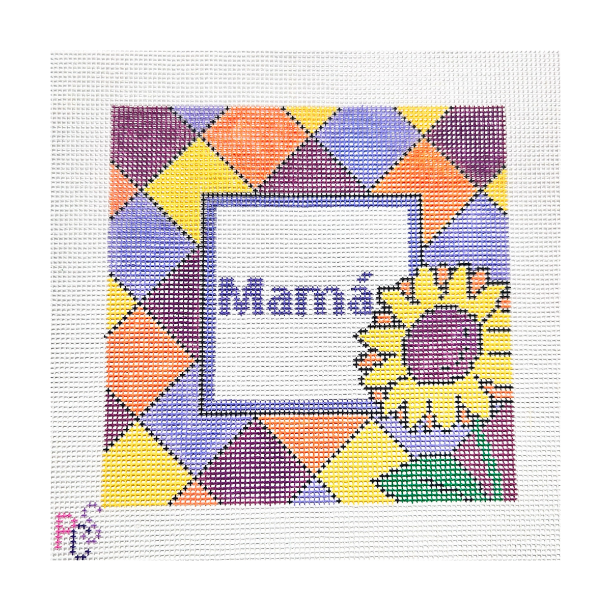 Sunflower Mamá needlepoint hand painted canvas 13 mesh
