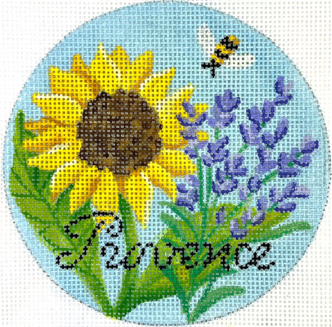 Kate Dickerson Round Provence Lavender, Sunflower Needlepoint Canvas (INSMC-111)