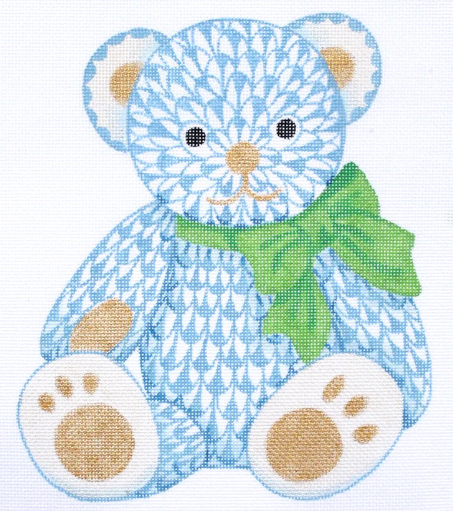 Kate Dickerson Blue Fishnet Teddy Needlepoint Canvas (SST-43)