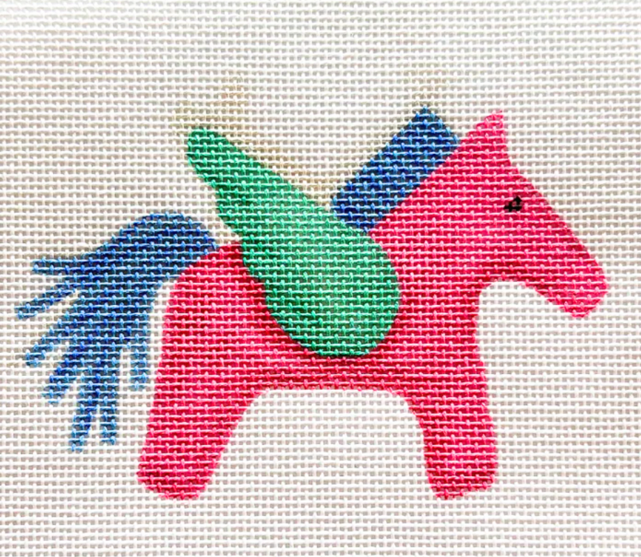 Colorful horse design on a white fabric background