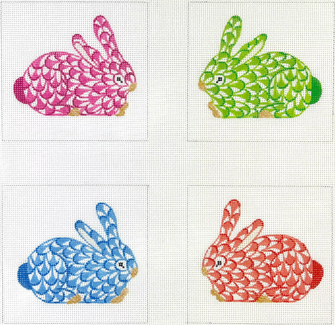 Kate Dickerson Coaster Set Mini Herend Crouching Bunnies Needlepoint Canvas (OM-146)
