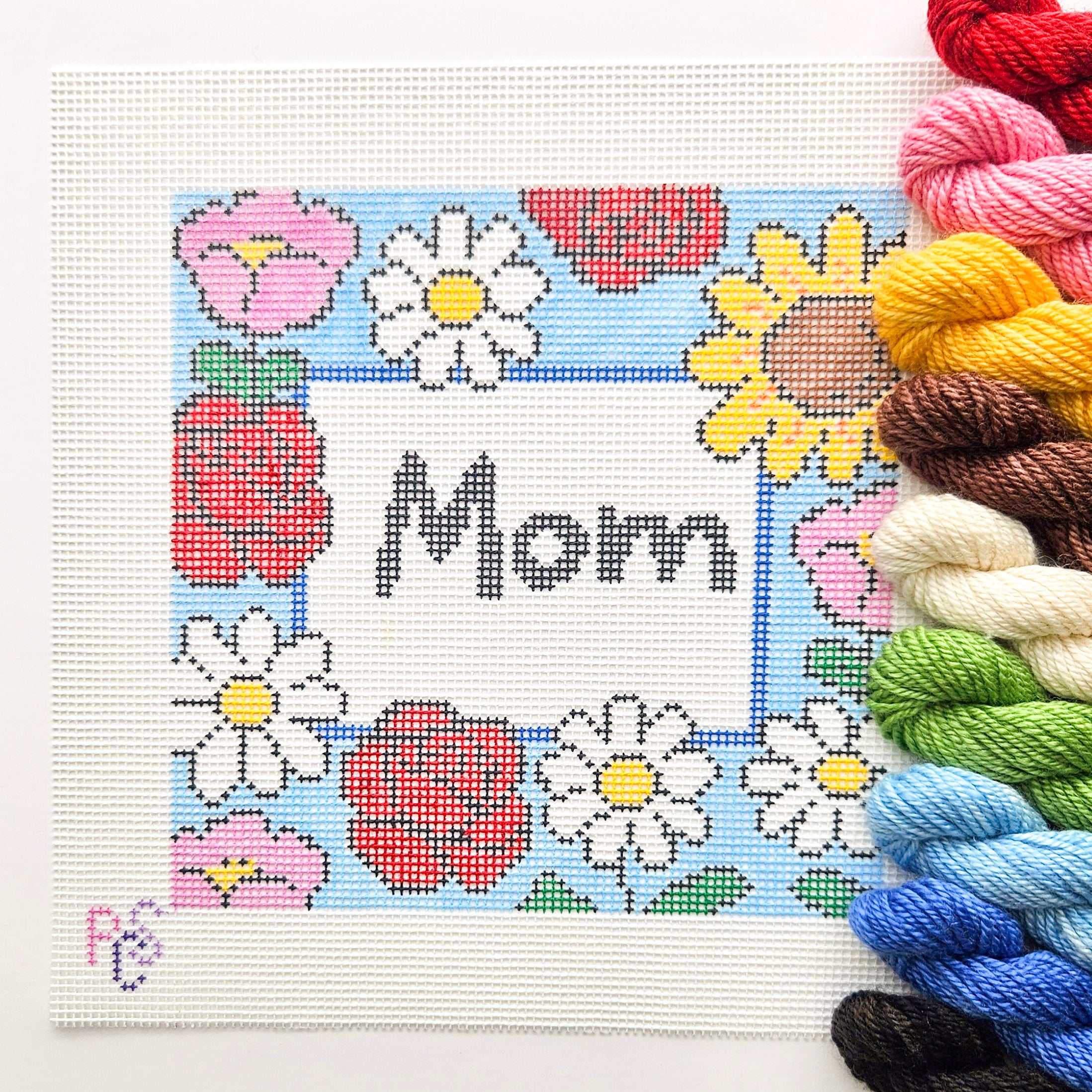 Mom floral needlepoint hand painted canvas 14 mesh DinkyDyes