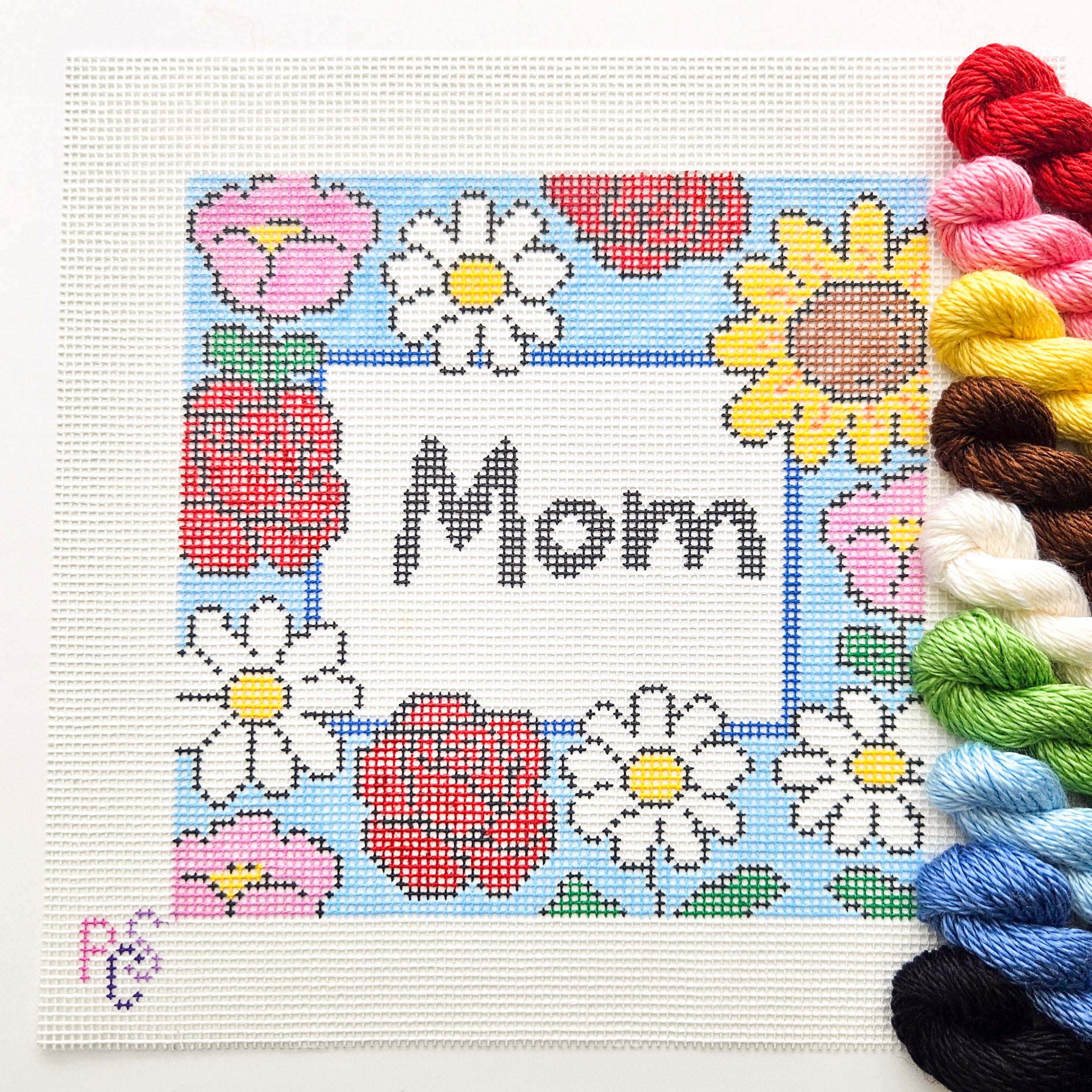 Mom floral needlepoint hand painted canvas 14 mesh SilkAndIvory