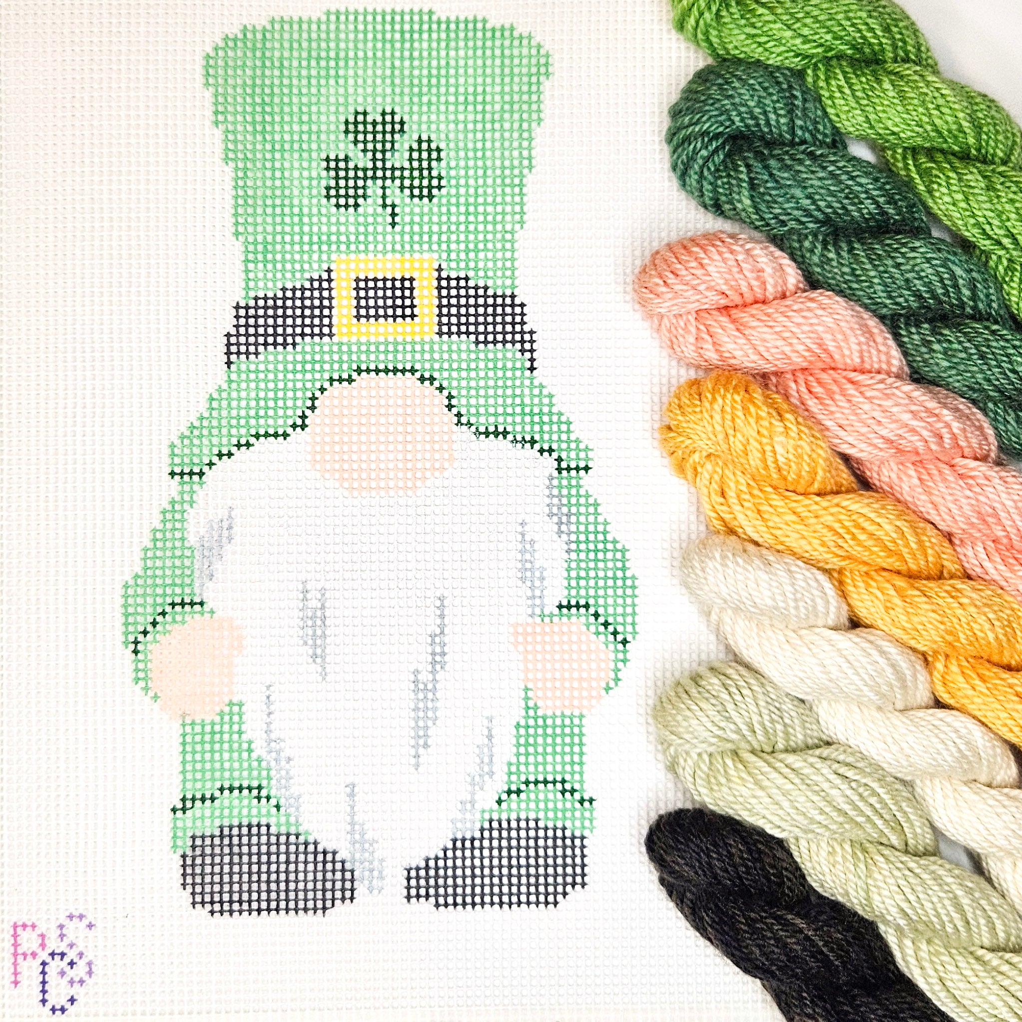 St. Patrick’s Gnome Hand Painted Needlepoint Kit 14 Mesh Canvas Dinky Dyes
