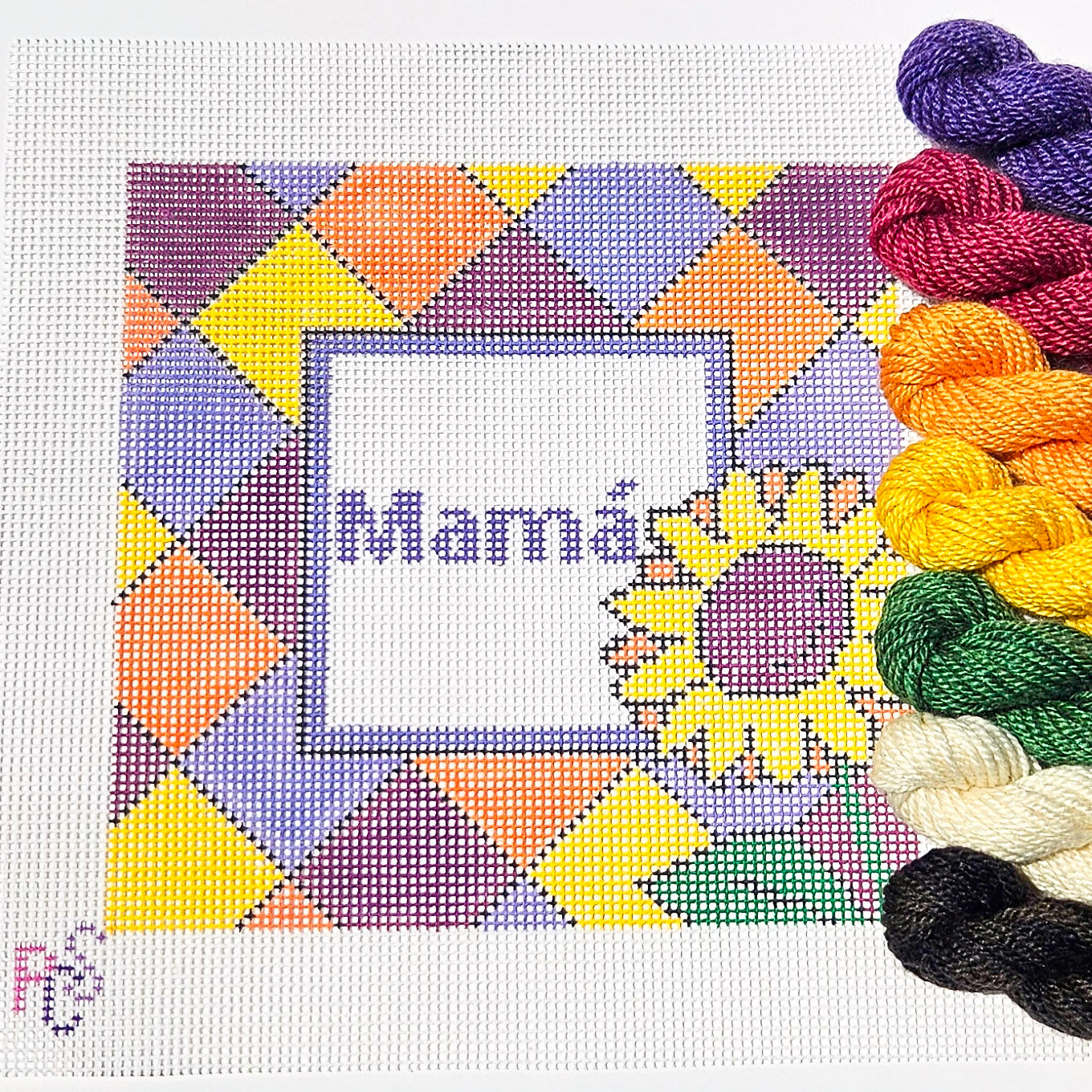 Sunflower Mamá needlepoint hand painted canvas 13 mesh Dinky Dyes